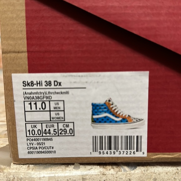 Vans Sk8 Hi 36 Dx Anaheim factory leather checkerboard multi color